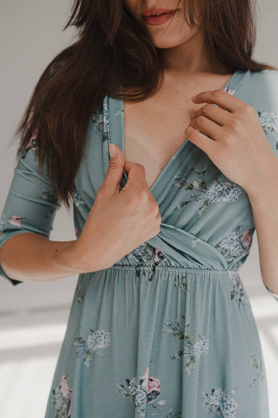 Two Ways MIDI Sukienka ciążowa i do karmienia Milk&Love eukaliptus w hortensje