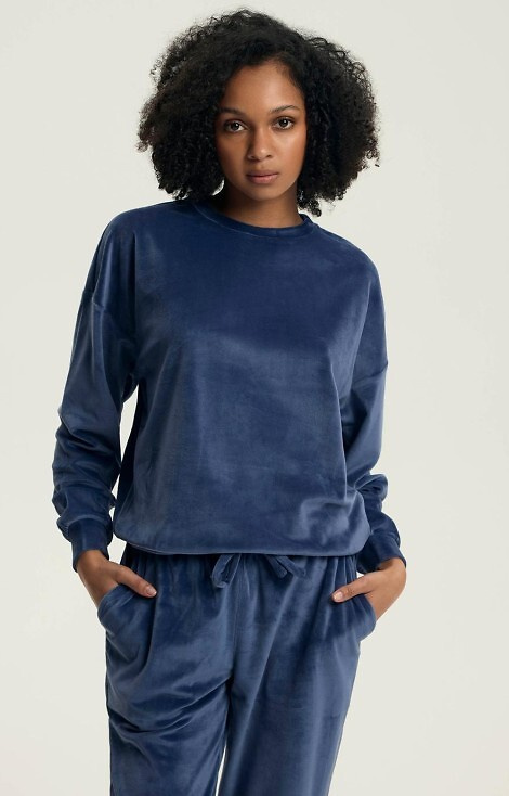 43722 Delanie Piżama damska Henderson navy– welur, długi rękaw i spodnie