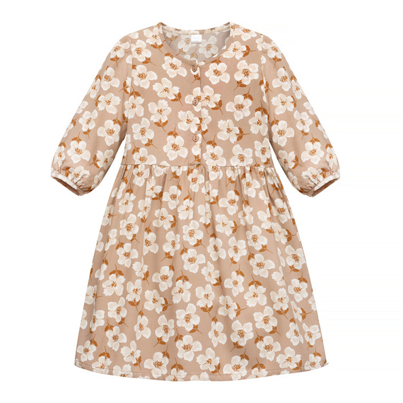 Tres Bien Sukienka z długim rękawem Pinokio - beżowe kwiaty