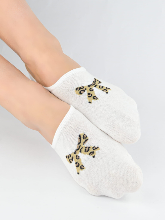 Bawełniane baleriny damskie ST100 Leopard Noviti – niewidoczne skarpetki z silikonem