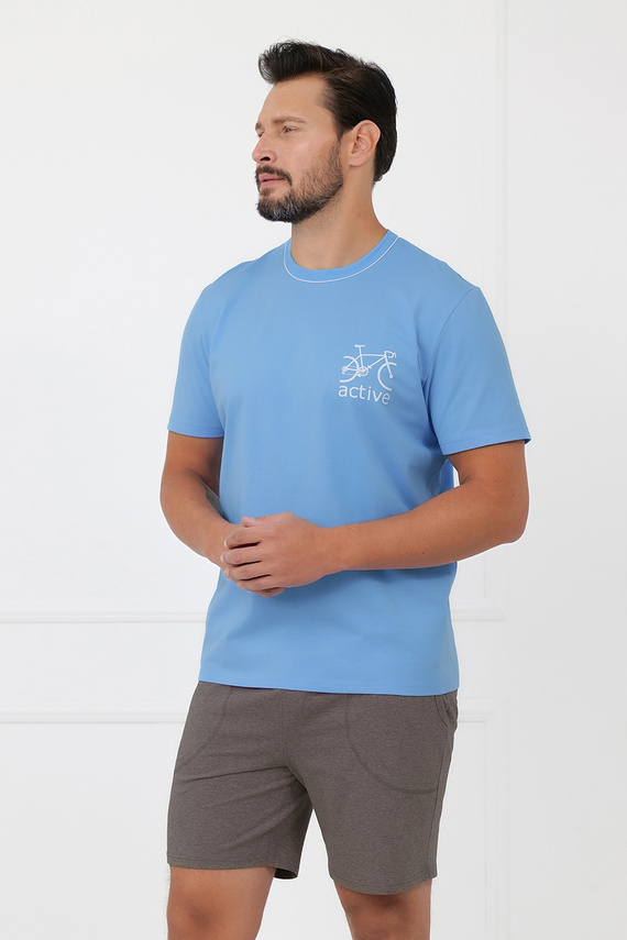 Piżama męska Active Italian Fashion bawełniana rower krótka- niebieski