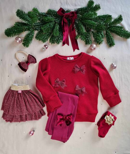 M0732 Sweterek z kokardkami Marija - czerwony