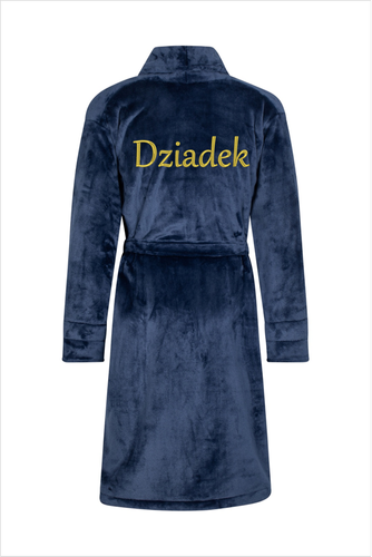 Dziadek Szlafrok męski polarowy ByShelly - granatowy/złoty