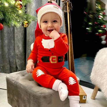 Strój Mikołaja dla niemowlaka body spodnie skarpetki Moocha