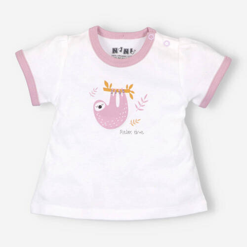 ABN-2530 Leniwiec T-shirt niemowlęcy z bawełny organicznej Nini kremowy