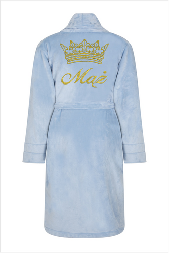 Mąż + Korona Szlafrok męski polarowy ByShelly - błękitny/złoty