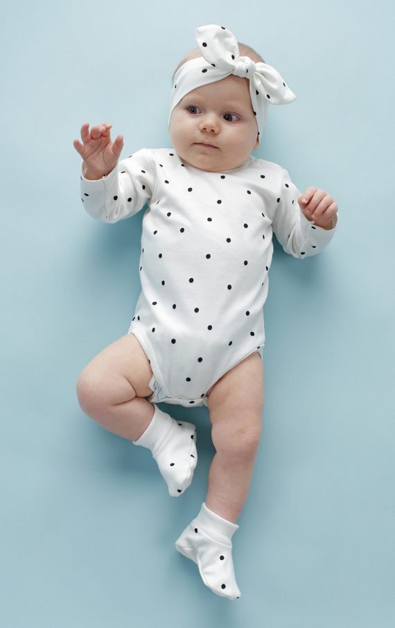 Tres Bien Body z długim rękawem w groszki Pinokio - ecru groszki