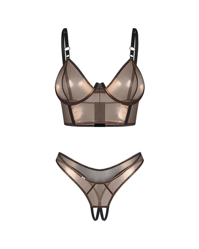 Komplet Soranna Top & Crotchless Thong Obsessive złoty– zmysłowy komplet z otwartymi stringami