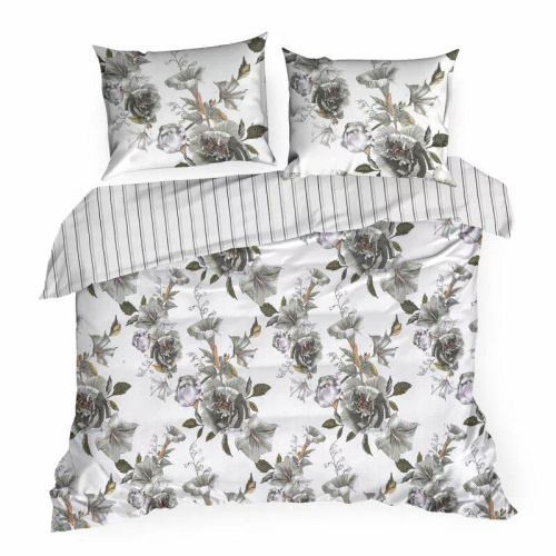 Spring 39 Kwiaty pościel satynowa Eurofirany biały/szary