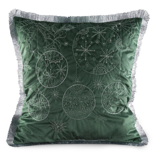 Chp 115 Poszewka świąteczna bombki Eurofirany zielony/srebrny