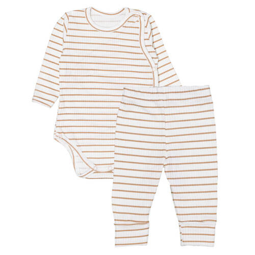 Paseczki komplet body i spodnie prążek Martex beżowy