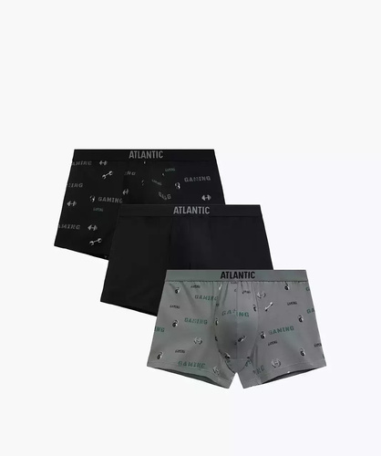 Bokserki męskie 3MH-223/25 czarny-khaki– bawełna, 3-pak, komfortowy krój