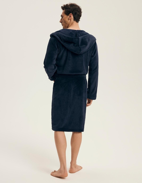 Szlafrok męski Henderson 43374 Naps navy– kaptur, ciepła dzianina, komfort i elegancja