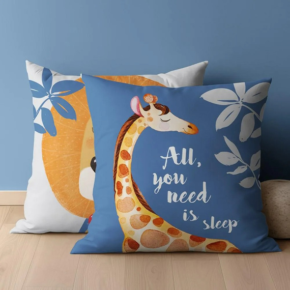 PSBA 23A Mayamoo 26 Poszewka bawełniana Dwustronna Żyrafa Lew Detexpol niebieski