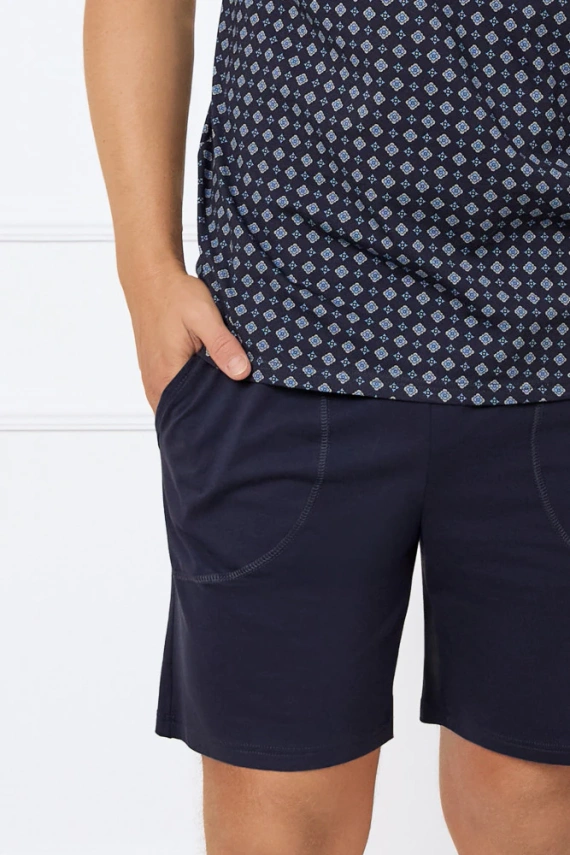 Gerard Piżama Męska krótki rękaw, spodenki Italian Fashion - druk/granatowy