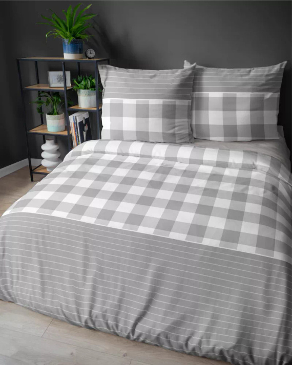 5083 B Home Satin Pościel satynowa kratka Detexpol szary 