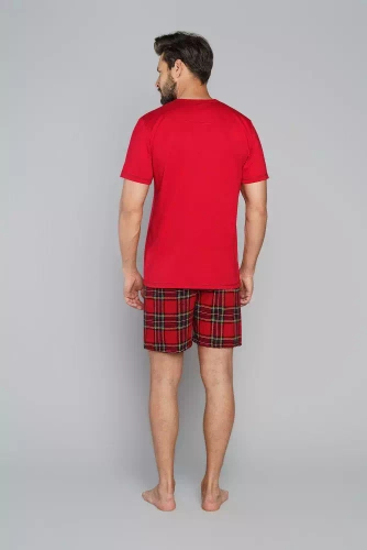 Narwik Piżama Męska krótki rękaw, spodenki Italian Fashion- czerwony/druk