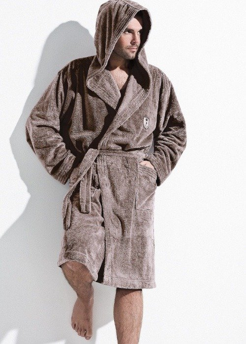 Szlafrok męski z kapturem L&L Iwo GRANATOWY