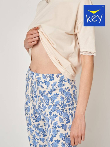 LNS 549 Piżama Damska bawełniana Key - beżowy