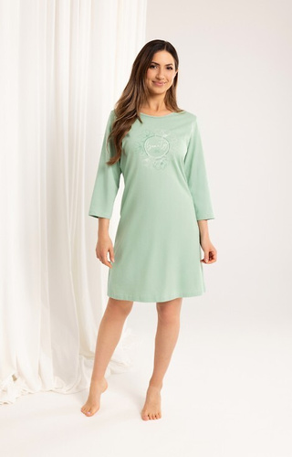 163 Koszula nocna bawełniana Regina zielony  – rękaw 3/4, nadruk, przed kolano