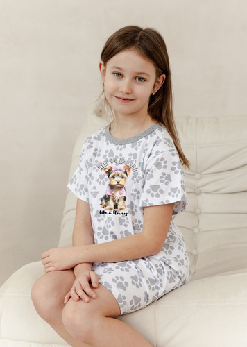 3390 Pixie koszula dziewczęca Taro- ecru sszary