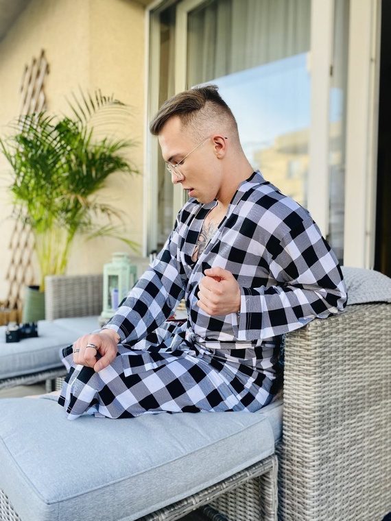 338 Krata Szlafrok męski / damski De Lafense - czarny/biały