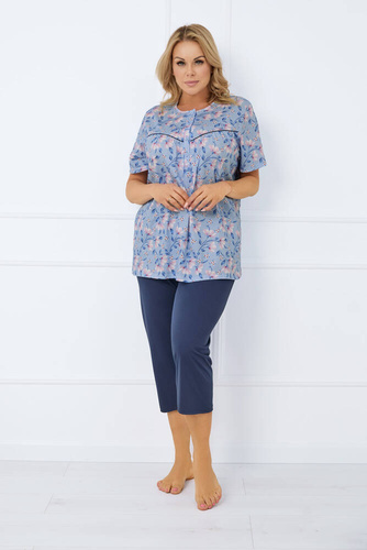 Facelia Piżama Damska krótki rękaw, 3/4 spodnie Italian Fashion - druk/granatowy
