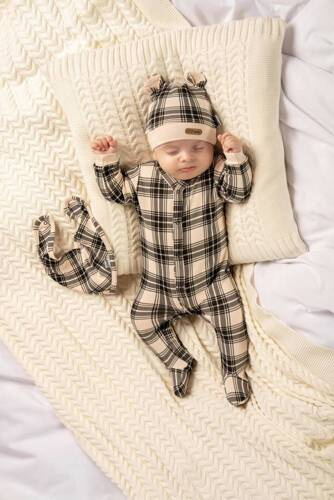 163617 Pajacyk niemowlęcy "Magia Świąt" Nicol - kratka: czarny, beżowy