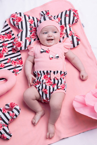 184069 Chustka niemowlęca "Nana" Nicol - paski/kwiatki