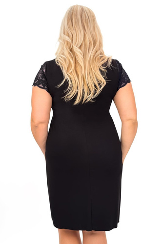 Koszulka nocna Sonia Donna z koronką czarna| wiskoza | dekolt V | krótki rękaw