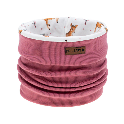 216269 Lala Komin Nicol – różowy komin dziecięcy dwustronny z motywem sarenek