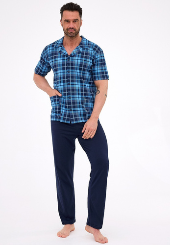 318/58 Piżama męska Cornette – rozpinana bawełniana w kratę, z kołnierzykiem