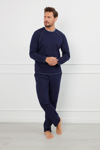 Salomon Piżama Męska długi rękaw, długie spodnie Italian Fashion - granatowy/niebieski