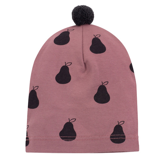 Tres Bien Czapka z pomponem Pinokio - róż ciemny druk