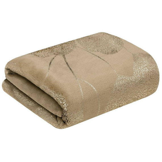 Ginko 2 Koc narzuta z mikrofibry z błyszczącym nadrukiem liści Eurofirany miodowy