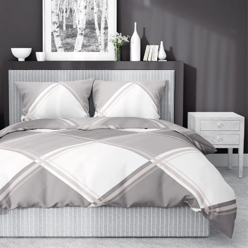 4683 A Home Satin Pościel satynowa krata Detexpol beżowy  