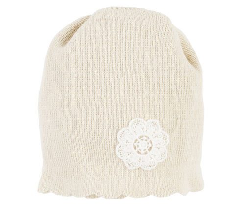CZ4Beż Czapka ażurowa z kwiatkiem Marija - beżowy