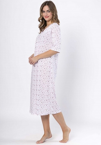 Koszula nocna bawełniana Leveza 1638 Dioniza biało liliowa – krótki rękaw, wygodna i kobieca