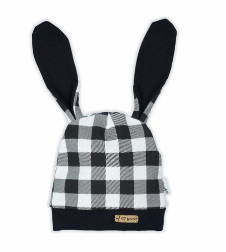 163358 Czapeczka niemowlęca "Bunny Kratka" Nicol - czarno-biały