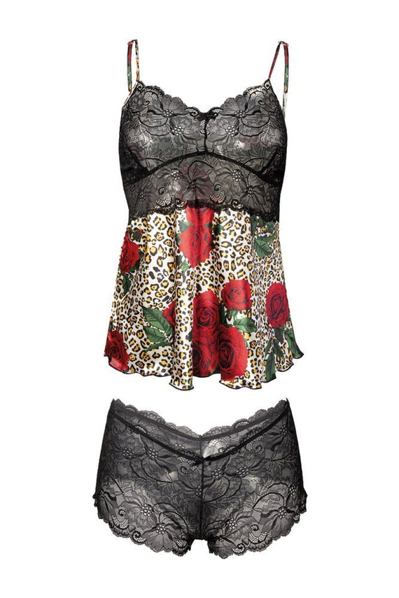 Flowers Komplet piżama damska DKaren DK-KA 008 czarny