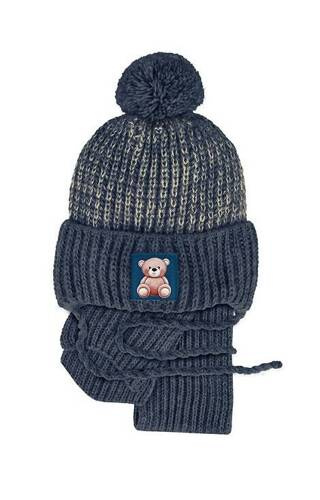 48-318 Komplet czapka+golf AJS granatowy melanż