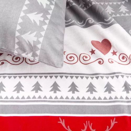 31516/1 Pościel flanelowa świąteczna Flanelove Darymex szara czerwona– komplet 100% bawełna, ciepła i miękka