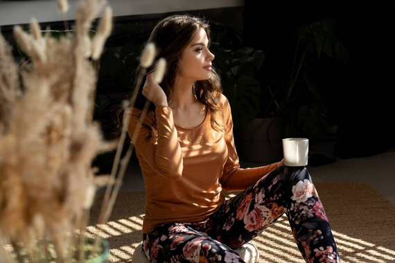 Marie Piżama damska Momenti Per Me carmel-Navy