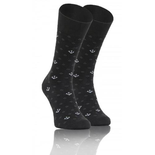 Classic Skarpety męskie garniturowe Sesto Senso wzór kotwice grafitowy