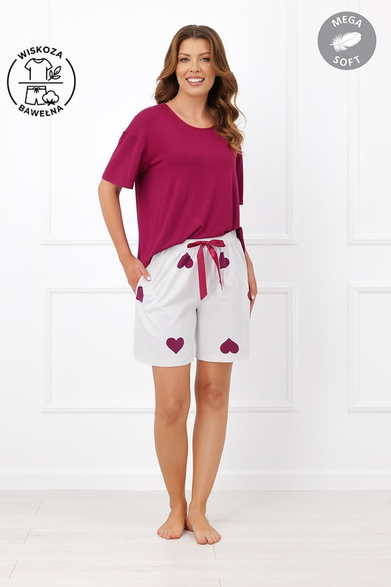 Italian Fashion Kioga Piżama damska wiskoza Mega Soft szorty serca