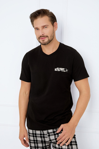 Klark Piżama Męska krótki rękaw, spodenki Italian Fashion - czarny/druk