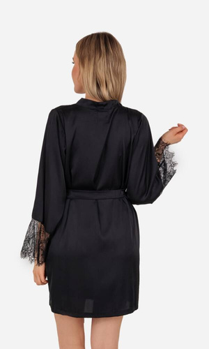 Patricia Szlafrok damski satynowy ByShelly - czarny