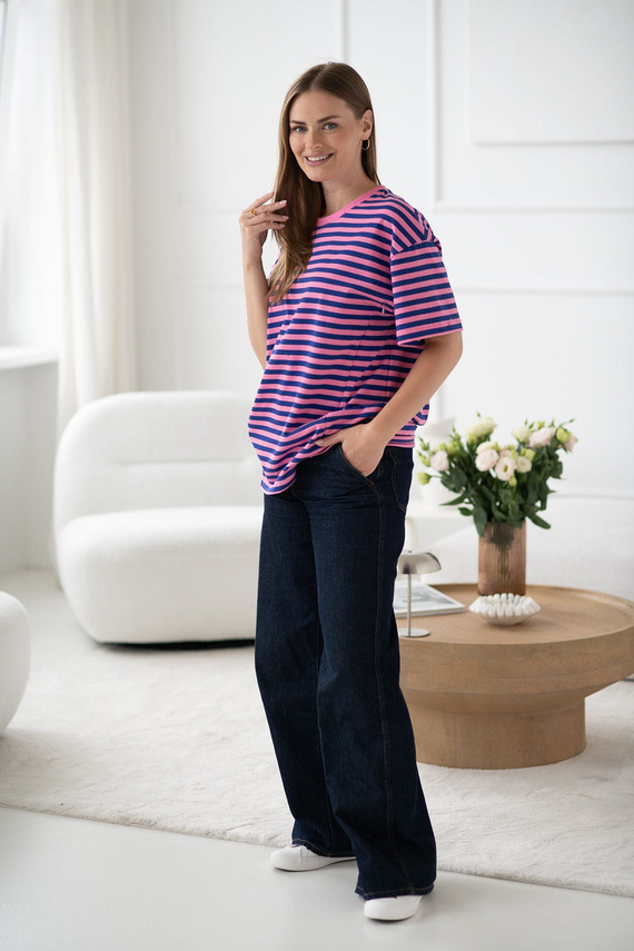 Mamahood T-shirt ciążowy i do karmienia Milk&Love różowo-niebieskie paski – wygodny i stylowy