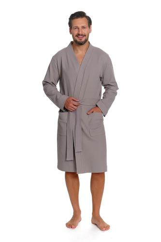 Szlafrok męski Doctor Nap 7421 Waffle lekki waflowy wiązany do kolan