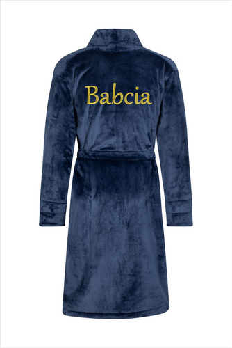 Babcia Szlafrok damski polarowy ByShelly - granatowy/złoty